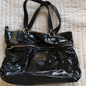 Coach Black Patent Shoulder Bag with Gold Hardware